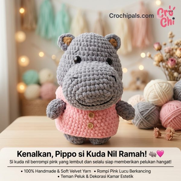 Crochet Boneka Hippo Kuda Nil Pippo